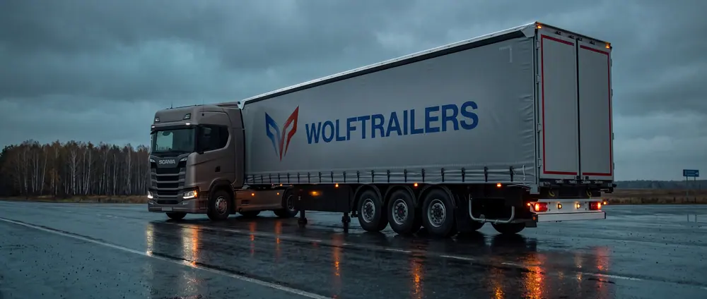 Шторный полуприцеп WOLF на федеральной трассе